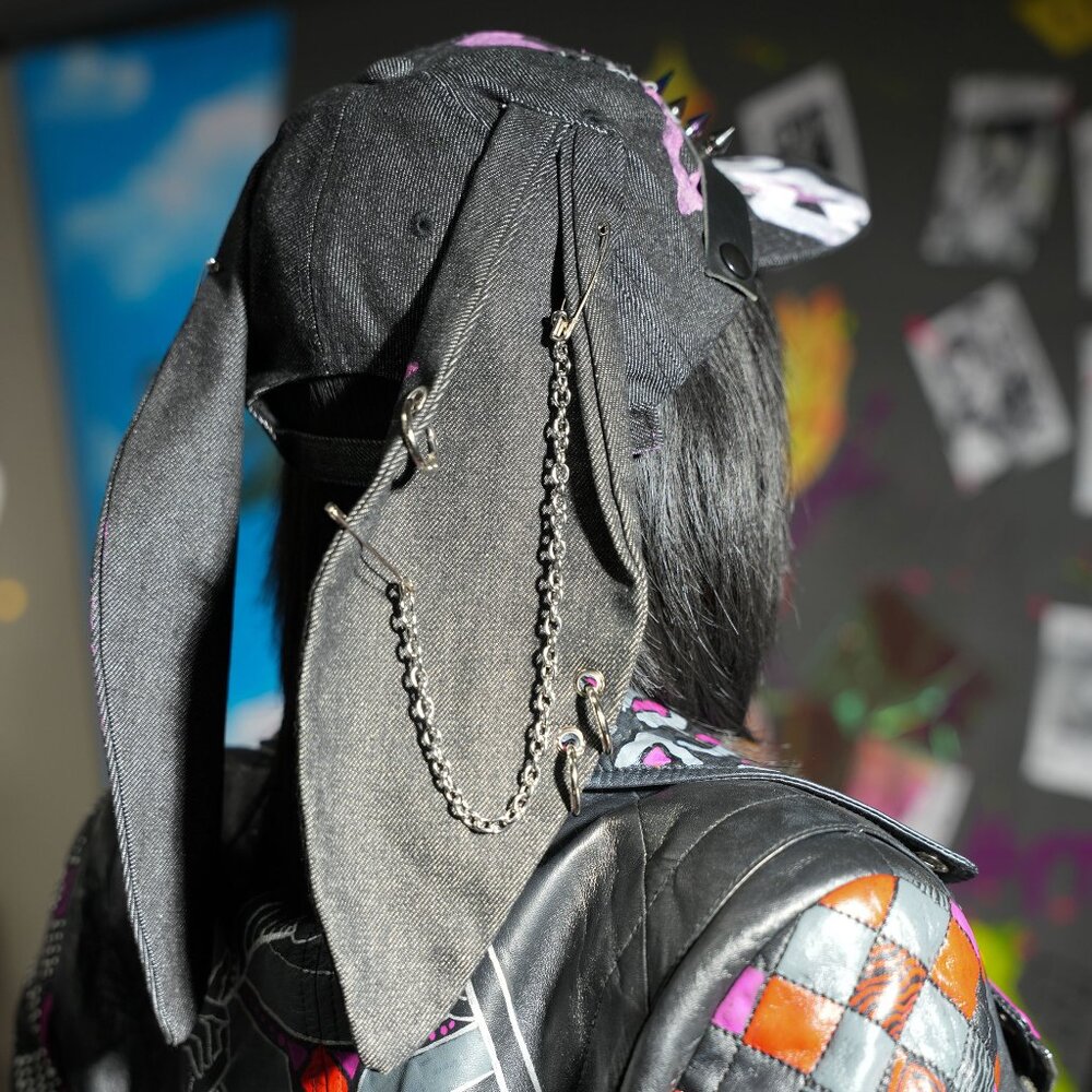 One-of-a-Kind Upcycled Purple Denim Cap with 4 Pins – Street Style, Adjustable